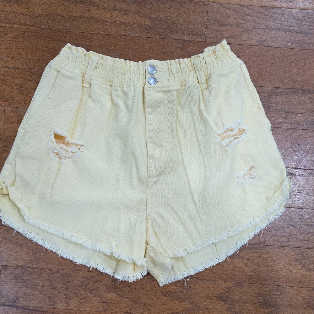 Love Tree Yellow High Waist Distressed Shorts